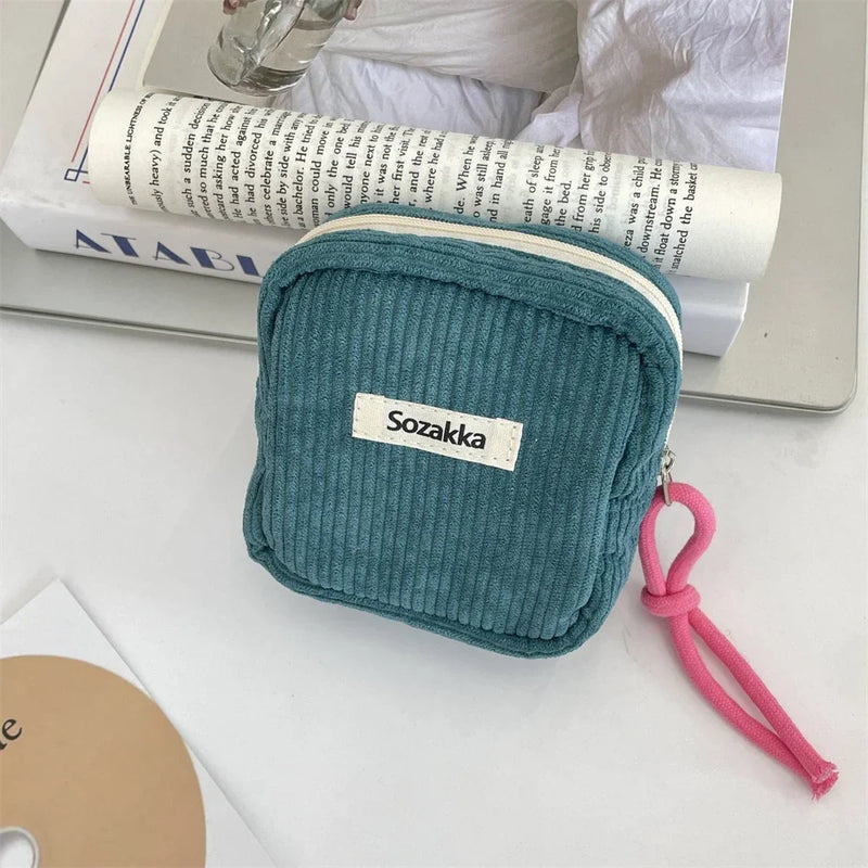 Kawaii Corduroy Travel Cosmetic Lipstick Jewelry Storage Bag Sanitary Napkin Bag Women Makeup Handbags Organizer Pouch Bag