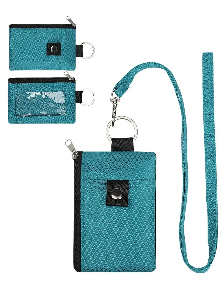 RFID Blocking Small Wallet with ID Window Waterproof Zipper Case Pouch with Lanyard Keychain for Cards Cash Coin Purse