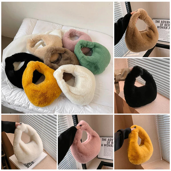 Plush Dumpling Handbag Faux Fur Winter Tote Clutch