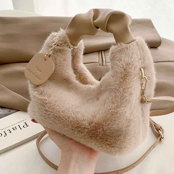 Women's Soft Plush Faux Fur Shoulder Bag - Autumn Winter Handbag Crossbody