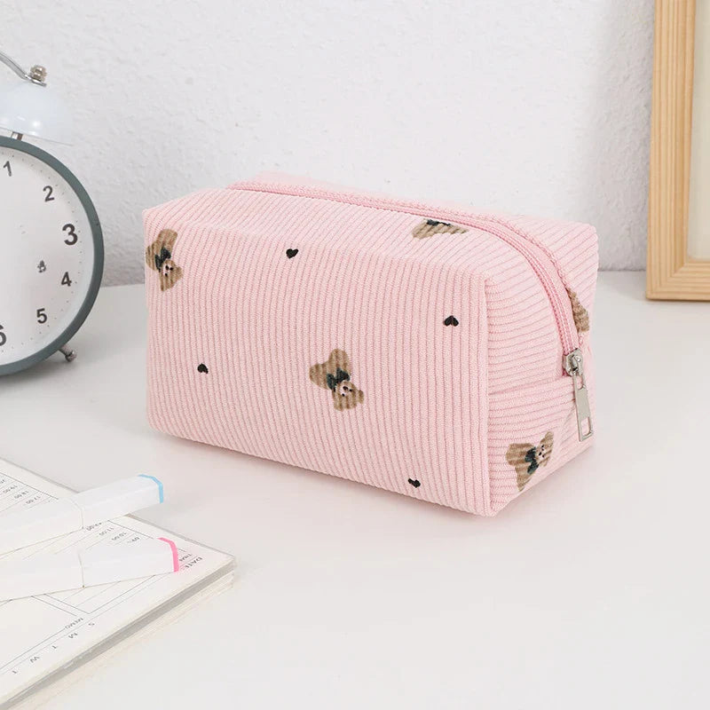 Kawaii Corduroy Travel Cosmetic Lipstick Makeup Storage Bag Toiletry Kit Women Makeup Handbags Organizer Pouch Bag Pencil Case