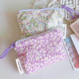 Cute Small Cosmetic Bag Mini Cotton Floral Organizer Bags for Women Make Up Bag Lipstick Makeup Case Zipper Coin Purse Pouch