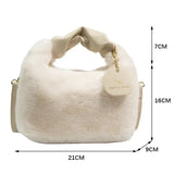Women Faux Fur Plush Handbags Ruched Handle Small Lady Shoulder Crossbody Bag Casual Tote Half-Moon Hobos Winter Bags for Women