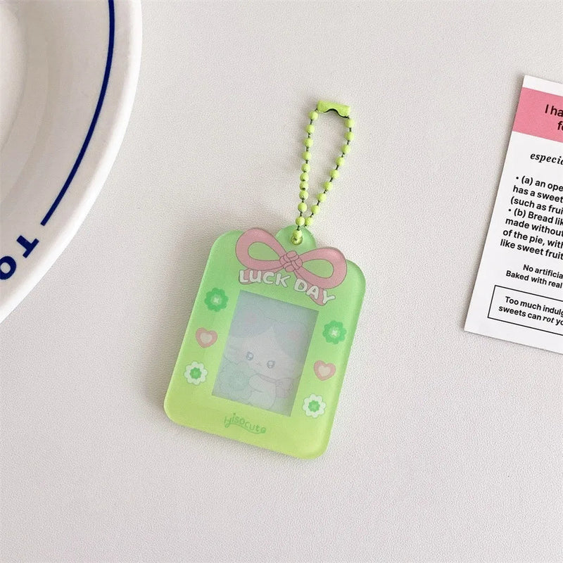 1PC Cartoon Bow Acrylic Hard Card Holder Kawaii Frame 1 inch Photo Card Holder Keychain Card Protctive Case