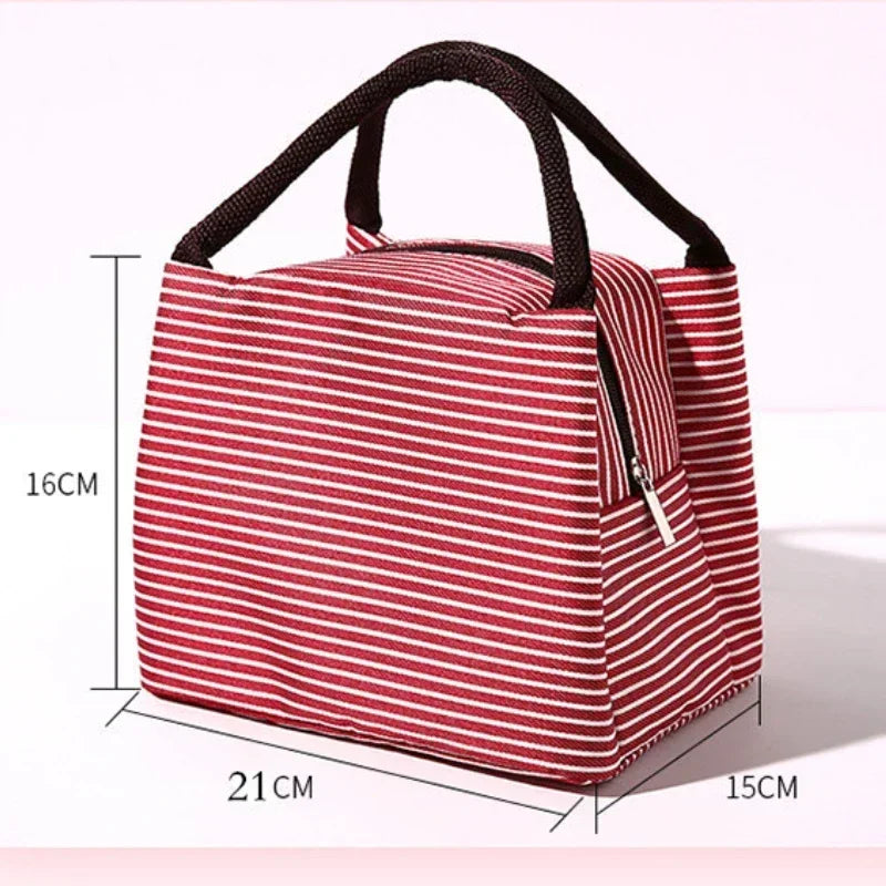 Stripe Women's Kids Lunch Bags Waterproof Insulated Picnic Foods Storage Container Handbag Thermal Lunch Box Cooler Bags
