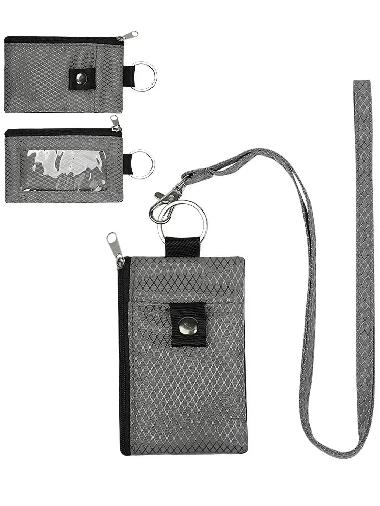 RFID Blocking Small Wallet with ID Window Waterproof Zipper Case Pouch with Lanyard Keychain for Cards Cash Coin Purse