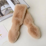 Women Girls Solid Color Cross Scarf Faux Rabbit Fur Plush Neck Scarf Thicken Shawl Neckerchief Wrap Winter Warm Neck Warmer