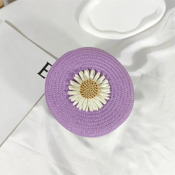 Floral Straw Mini Shoulder Bag - Women's Crossbody Purse