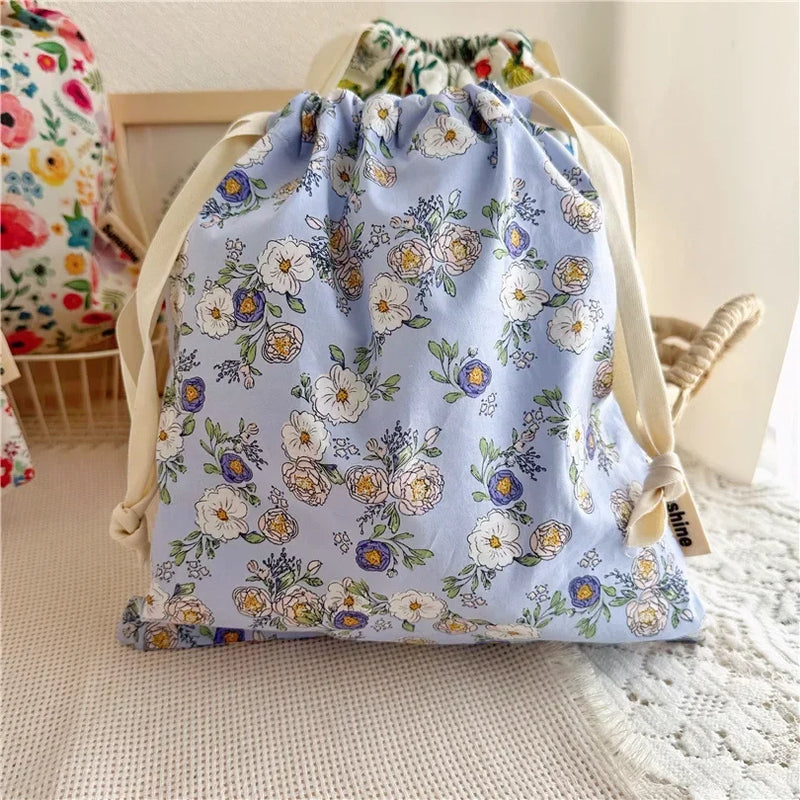 Portable Organizer for Underwear Socks Bra Cotton Makeup Bag Travel Drawstring Bags Ins Flower Print Clothes Cosmetic Bags 2025