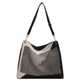 Women's Striped Canvas Shoulder Bag Large Vintage Tote