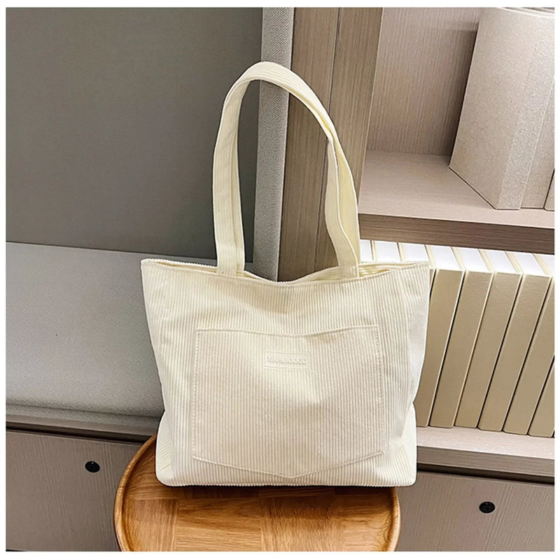 Trendy Corduroy Tote Bag - Large Capacity Shoulder Handbag for Women