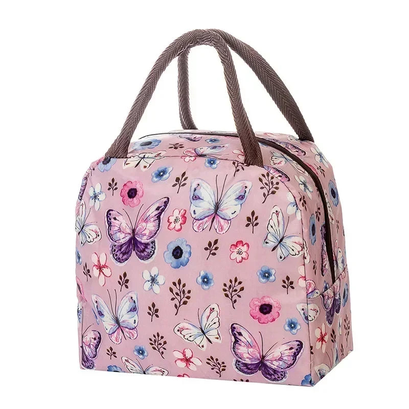 Functional Insulated Oxford Lunch Bag Flower Pattern Cooler Lunch Box Bags Thermal Food Picnic Lunch Bags for Women Kids