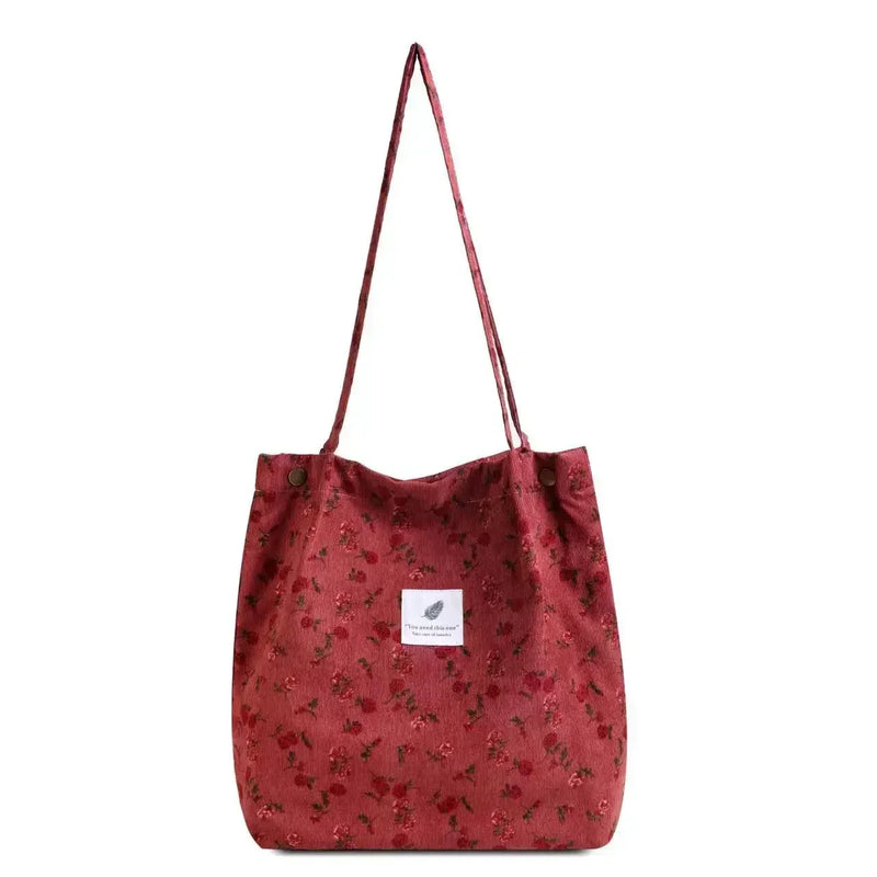 Corduroy Shoulder Bag Women Cotton Large Handbag Solid Color Eco Reusable Tote