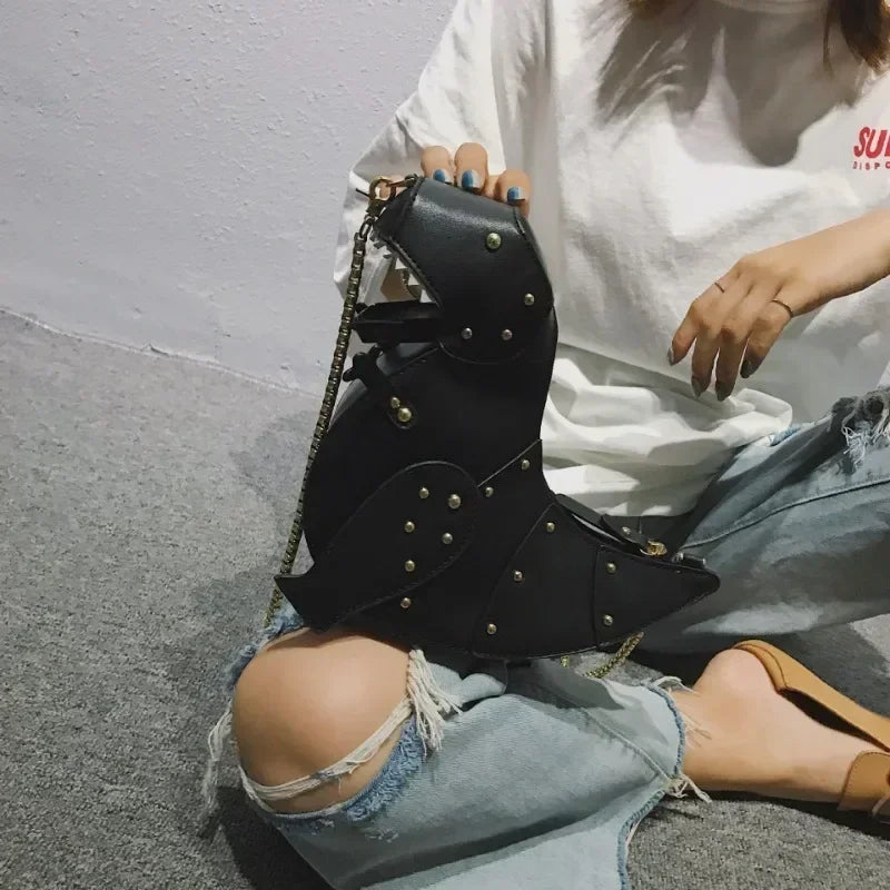Trend Fashion 3D Dinosaur Design Rivets Pu Leather Girl's Chain Purse Shoulder Bag Tote Ladies Crossbody Mini Messenger Bag Flap