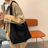 Women Striped Corduroy Bags Simple Canvas Zipper Crossbody & Shoulder Bag Eco Cloth Purse Solid Books Handbags for College Girls