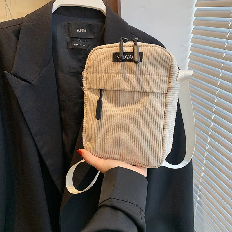 Corduroy Crossbody Phone Bag - Plush Casual Handbag