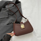 Vintage Brown PU Leather Shoulder Bag with Gold Buckle