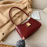 Women's Solid Color PU Leather Shoulder Bag - Trendy Lock Handbag, Small Designer Purse, Zipper Clutch