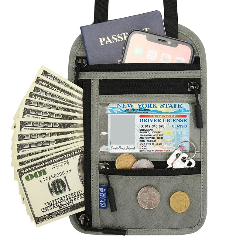 RFID Blocking Travel Neck Wallet Passport Holder Organizer