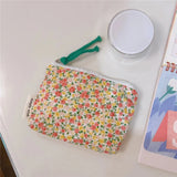Fresh Pink Floral Cotton Cosmetic Bag Cute Mini Makeup Case for Lipstick Coin Purse card case and Earphone Storage