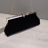 Women Retro Black Velvet Evening Clutch Bag Glitter Rhinestone Buckle Banquet Party Ladies Handbag Purse with Chain