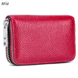 Genuine Leather Men Women Card Holder Small Zipper Wallet Solid Coin Purse Accordion Design Rfid ID Business Credit Card Bags