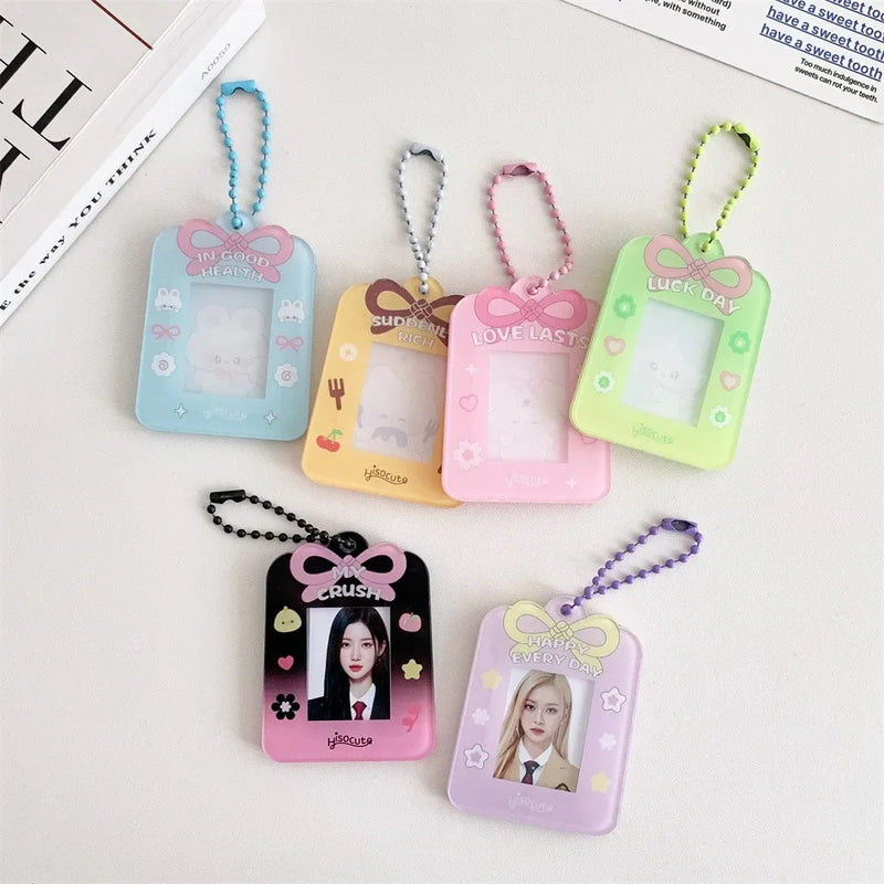1PC Cartoon Bow Acrylic Hard Card Holder Kawaii Frame 1 inch Photo Card Holder Keychain Card Protctive Case