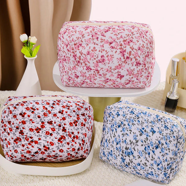 New Floral Ladies Travel Storage Bag Retro Flower Women's Cosmetic Bags Cute Girls Pencil Case Makeup Bag Handbags