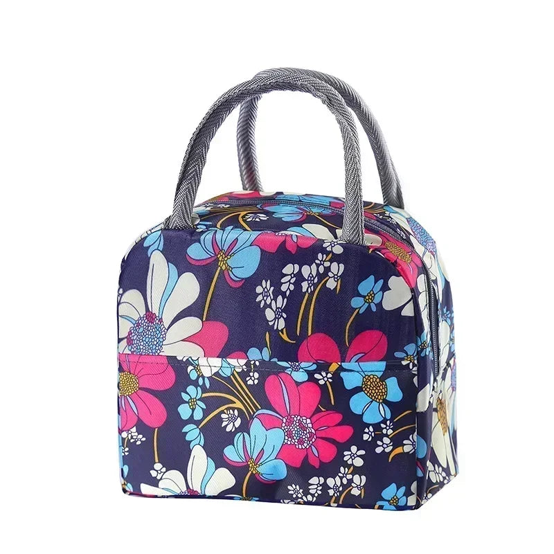 Functional Insulated Oxford Lunch Bag Flower Pattern Cooler Lunch Box Bags Thermal Food Picnic Lunch Bags for Women Kids