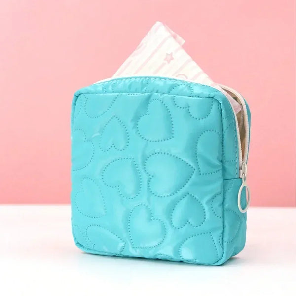 Candy Color Cute Square Cosmetic Bag Women Sanitary Napkin Organizer Clutch Makeup Bag Pouch Portable PU Waterproof Storage Bag
