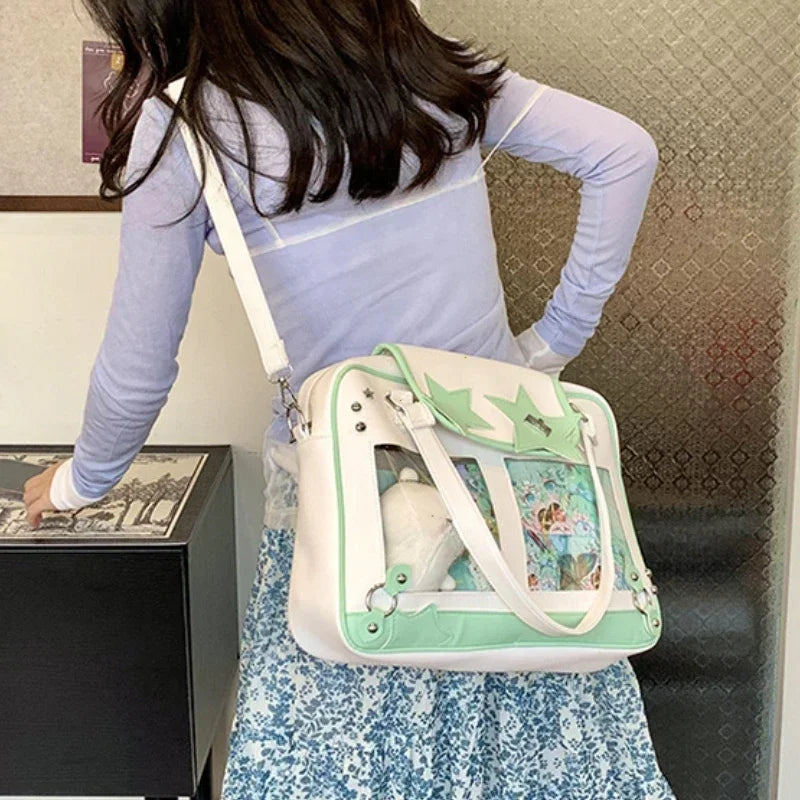 Y2K Trendy Star Ita Bag Lolita Girl Transparent Pocket Fashion Crossbody Bag Women's DIY Display Shoulder Bag Cute Purse Handbag