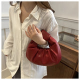 Women Pleated Clutch Bag Solid Color PU Leather Knot Wrist Bag Top Handle Handbag Fashion Simple Ladies Ruched Phone Pouch Purse
