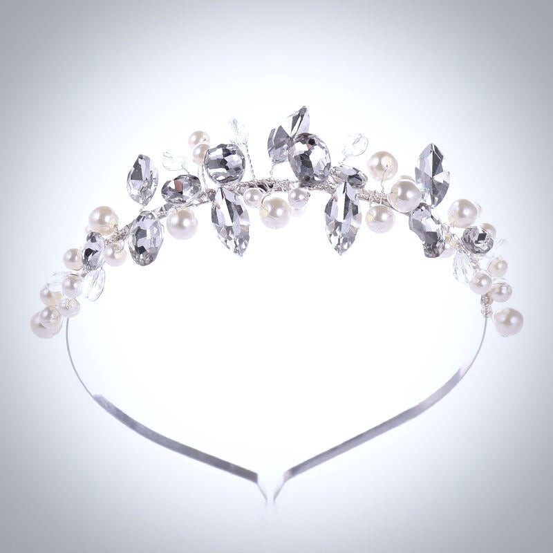 "Aleena" - Silver Pearl and Crystal Bridal Headband