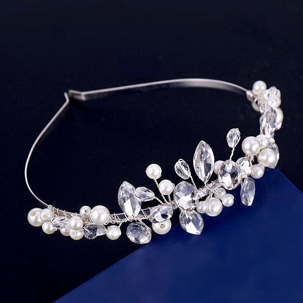 "Aleena" - Silver Pearl and Crystal Bridal Headband