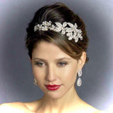 "Aleah" - Silver Pearl and Crystal Bridal Side-Headband/Tiara