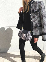 Serena in Faux Fur/Black Leather with Turquoise Chain